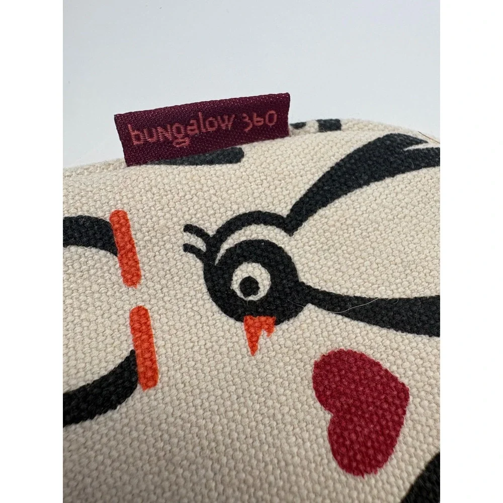 Bungalow 360 Penguin Heart Canvas Wristlet Pouch Cream Peace Sign Zipper Unused‎